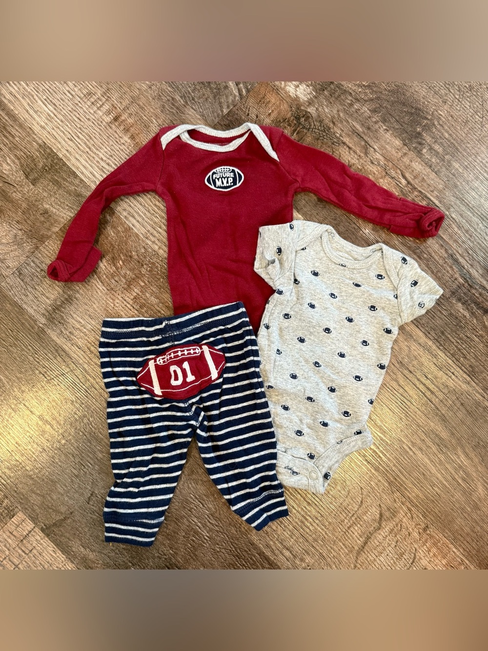 Carters Three Piece Football Outfit Set Newborn MVP Long Sleeve Hand Covers